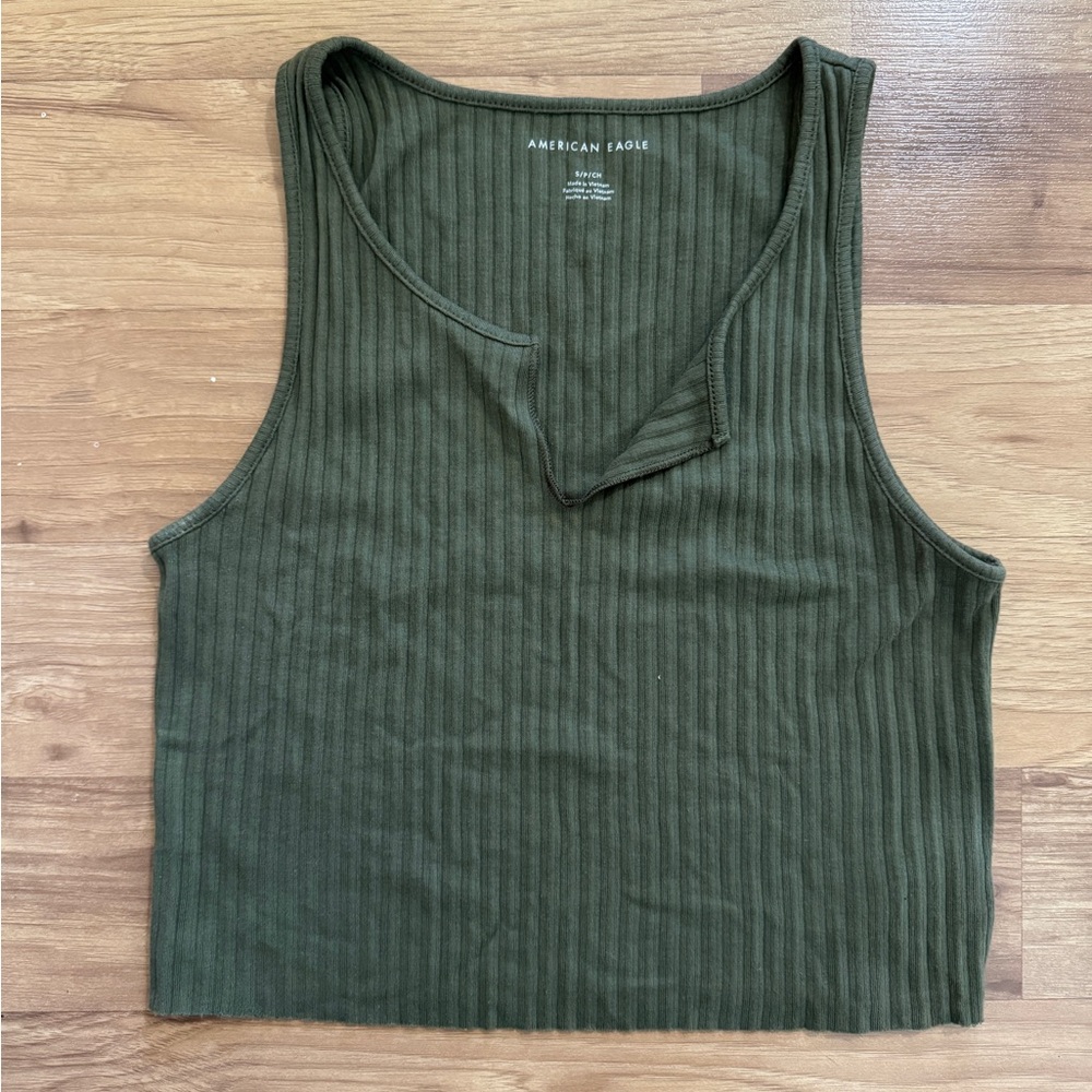 American Eagle Outfitters Dark Green Ribbed Tank Top